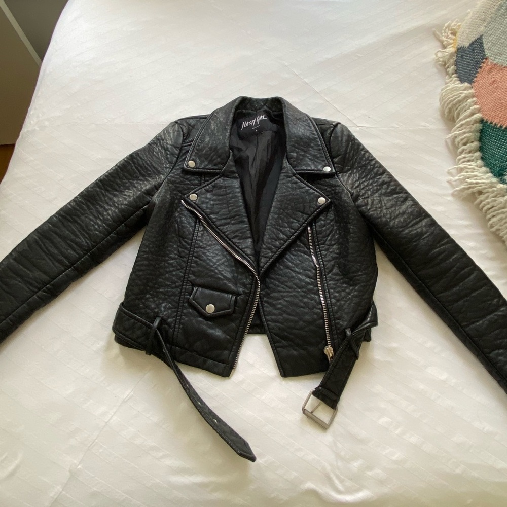Black faux leather biker jacket